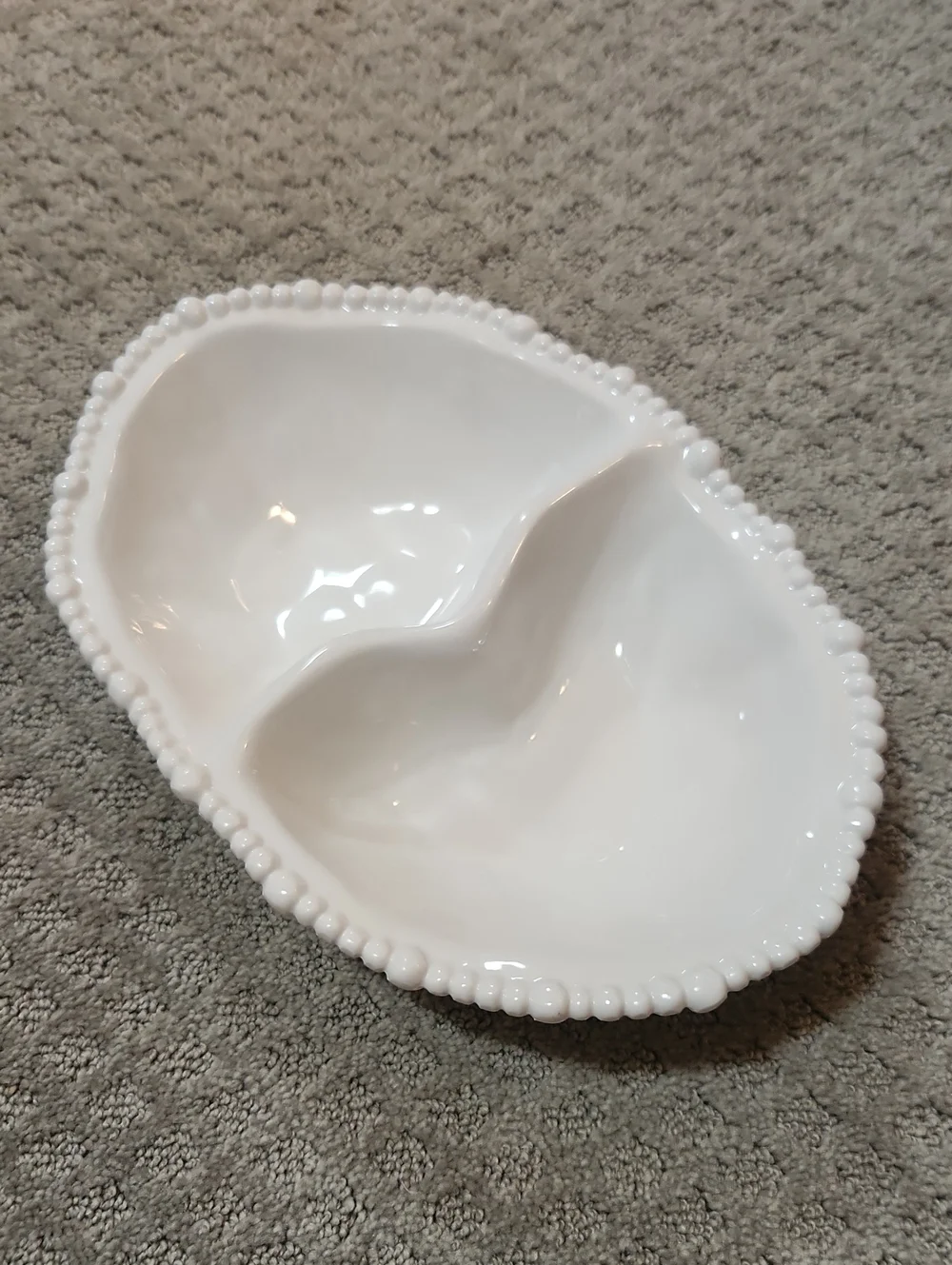 Beatriz Ball Vida Alegria Double Dip White Divided Serving Dish Beaded Rim
